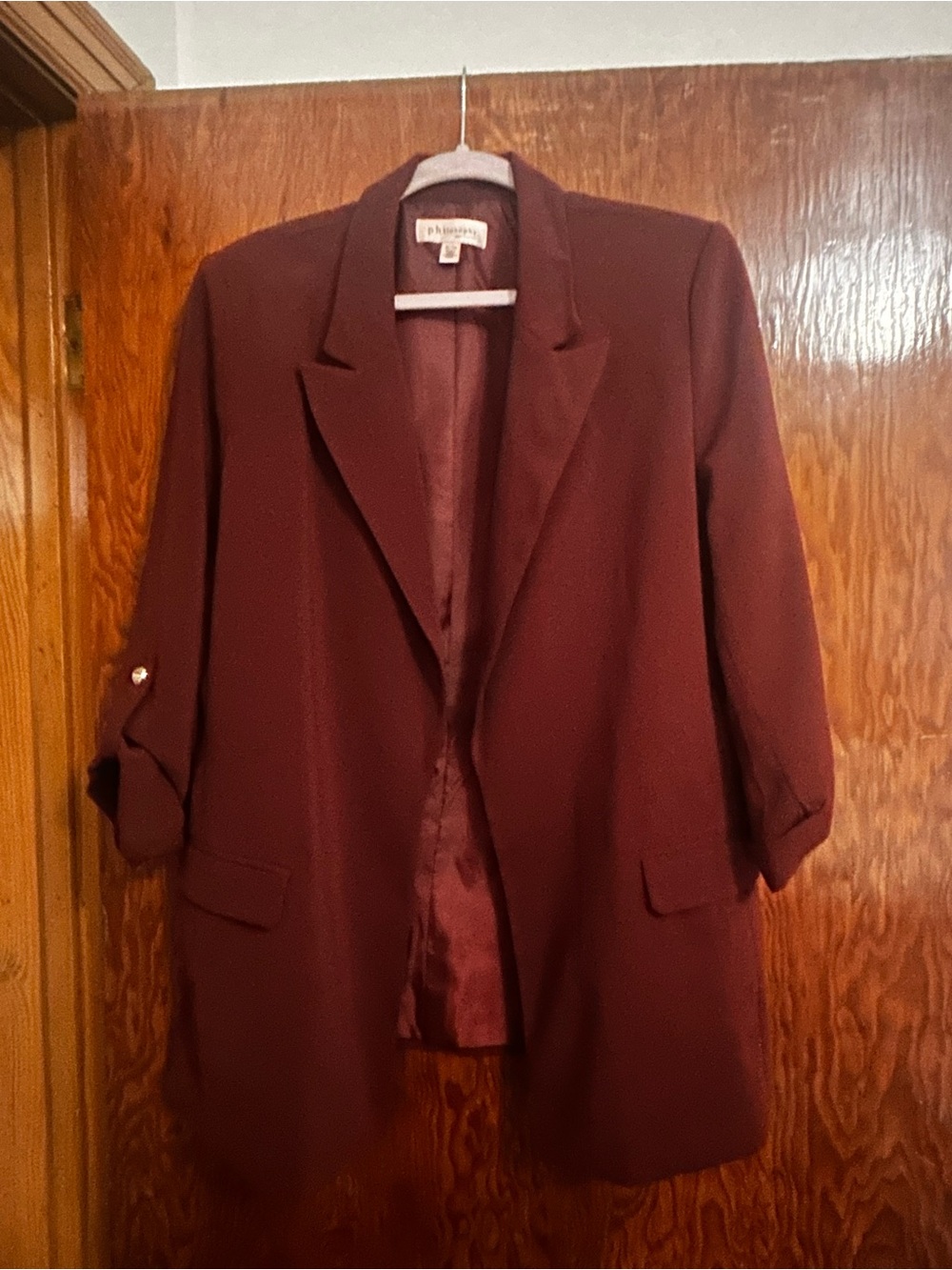 Philosophy Women's Burgundy Open-Front Blazer